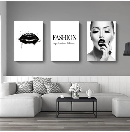 Black Lip Gloss Fashion Beauty Wall Art Fine Art Canvas Prints Minimalist Black White Poster For Studio Bedroom Salon Art Decor