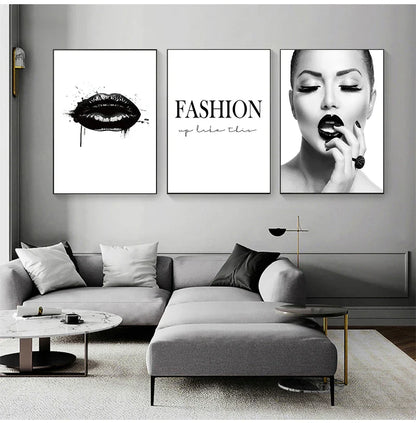 Black Lip Gloss Fashion Beauty Wall Art Fine Art Canvas Prints Minimalist Black White Poster For Studio Bedroom Salon Art Decor