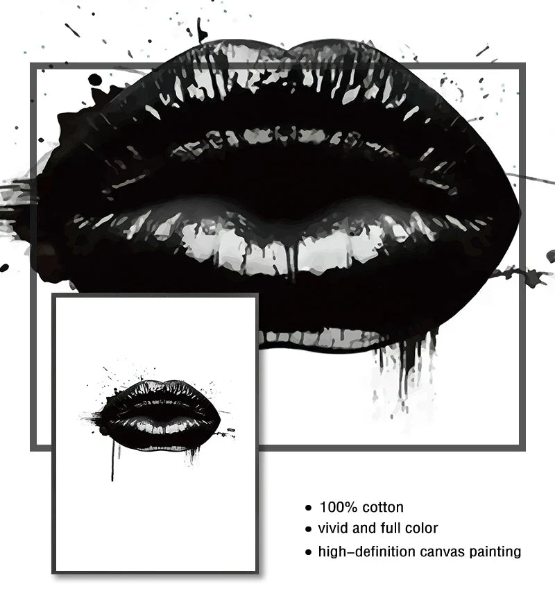 Black Lip Gloss Fashion Beauty Wall Art Fine Art Canvas Prints Minimalist Black White Poster For Studio Bedroom Salon Art Decor
