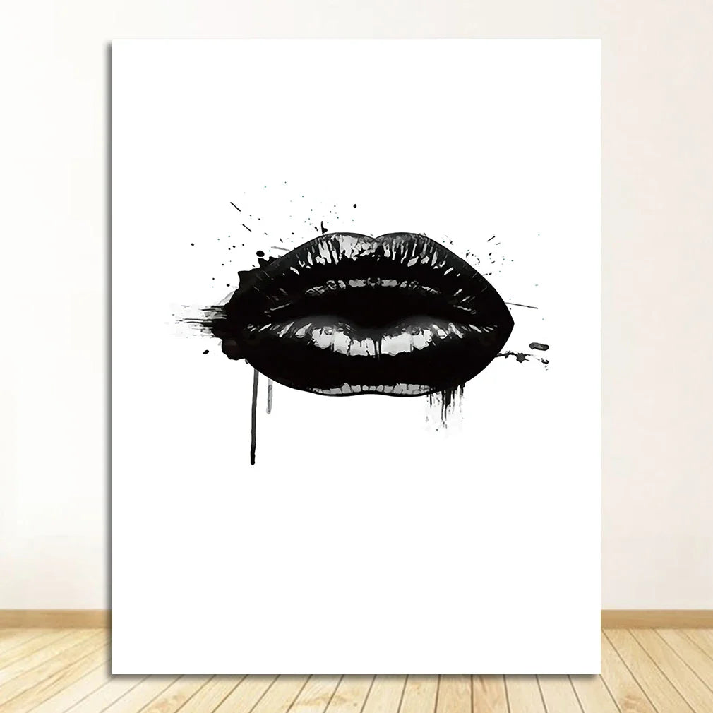 Black Lip Gloss Fashion Beauty Wall Art Fine Art Canvas Prints Minimalist Black White Poster For Studio Bedroom Salon Art Decor