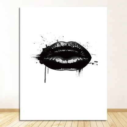 Black Lip Gloss Fashion Beauty Wall Art Fine Art Canvas Prints Minimalist Black White Poster For Studio Bedroom Salon Art Decor