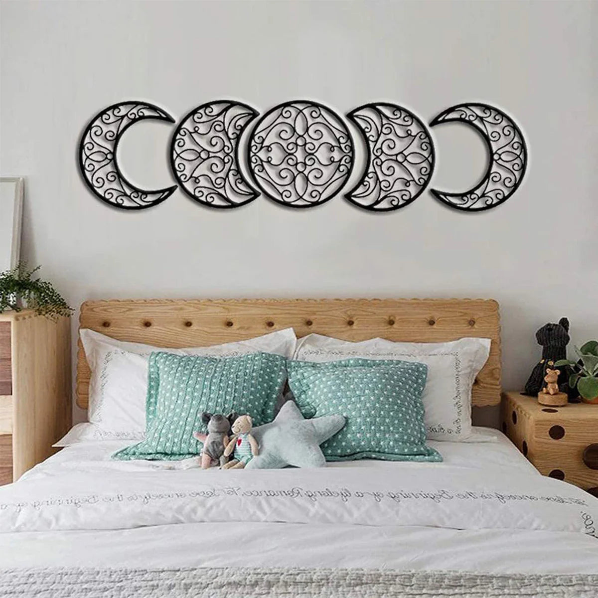Black Metal Moon Phase Wall Art 3d Iron Craft Wall Mounted Scandinavian Wall Hanging Decoration For Living Room Home Decor