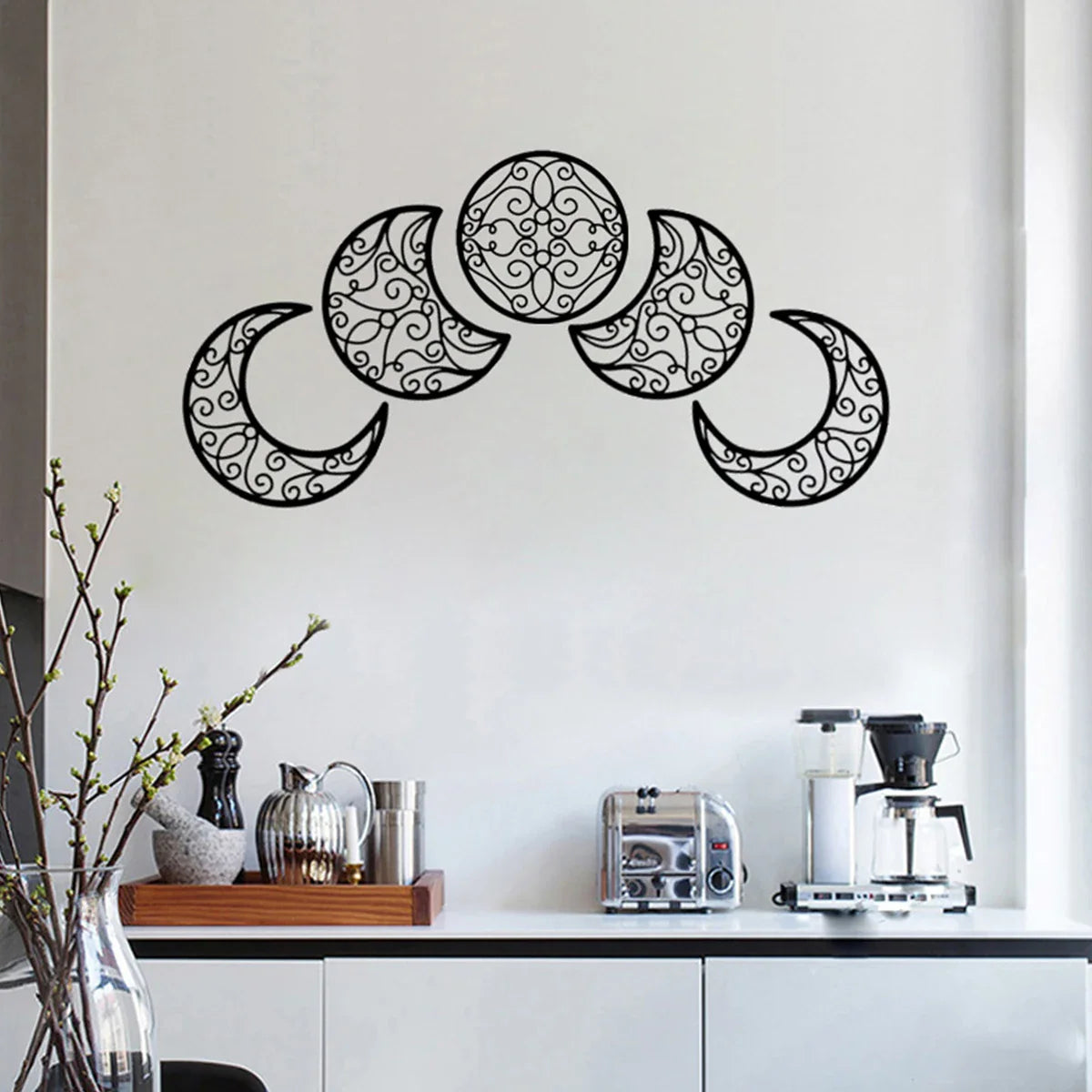 Black Metal Moon Phase Wall Art 3d Iron Craft Wall Mounted Scandinavian Wall Hanging Decoration For Living Room Home Decor