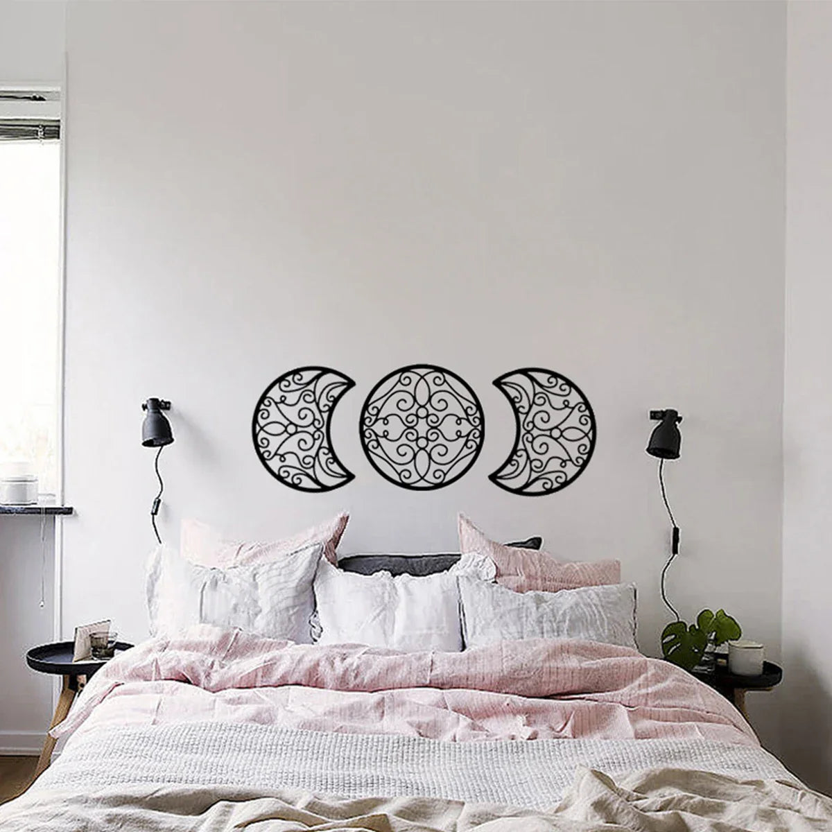 Black Metal Moon Phase Wall Art 3d Iron Craft Wall Mounted Scandinavian Wall Hanging Decoration For Living Room Home Decor