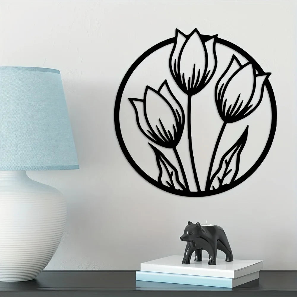 Black Metal Silhouetted Floral Wall Art Plaques Elegant 3d Iron Crafted Wall Decoration For Living Room Dining Room Bedroom Decoration