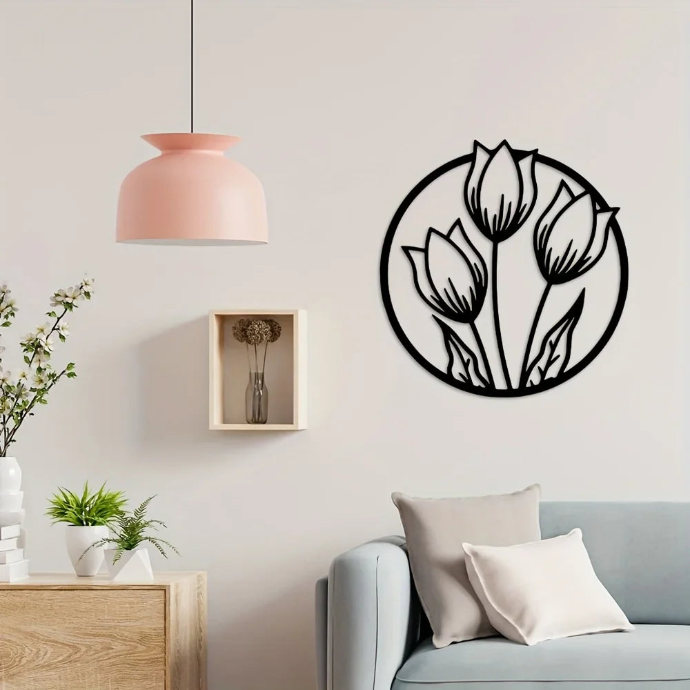 Black Metal Silhouetted Floral Wall Art Plaques Elegant 3d Iron Crafted Wall Decoration For Living Room Dining Room Bedroom Decoration