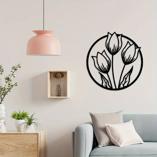 Black Metal Silhouetted Floral Wall Art Plaques Elegant 3d Iron Crafted Wall Decoration For Living Room Dining Room Bedroom Decoration