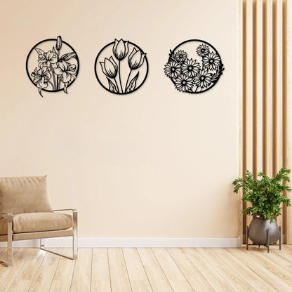 Black Metal Silhouetted Floral Wall Art Plaques Elegant 3d Iron Crafted Wall Decoration For Living Room Dining Room Bedroom Decoration