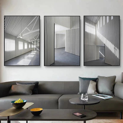 Black White Architectural Interiors Wall Art Canvas Prints For Modern Loft Living Room Home Office Decor