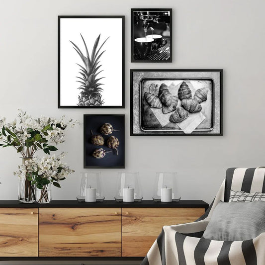 Black White Food Drink Kitchen Canvas Prints Coffee Pineapple Bakeries Gallery Wall Art Set Of 4 Posters For Modern Dining Room Kitchen Coffee Shop Wall Decor