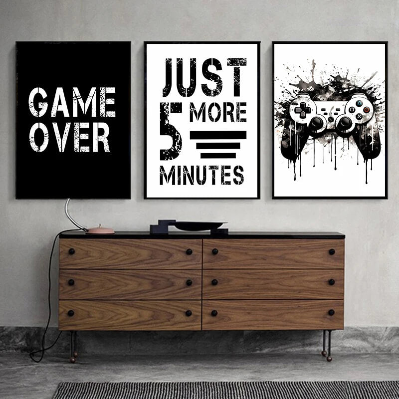 Black White Game Controller Minimalist Wall Art Canvas Print For Office Children Room Wall Décor