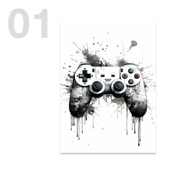 Black White Game Controller Minimalist Wall Art Canvas Print For Office Children Room Wall Décor