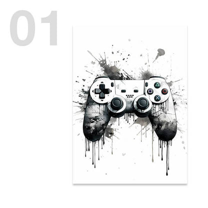 Black White Game Controller Minimalist Wall Art Canvas Print For Office Children Room Wall Décor