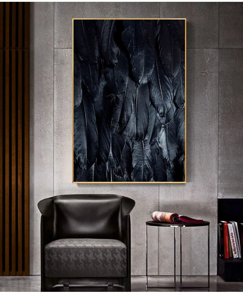 Black White Golden Feather Wall Art Canvas Prints Fashion Pictures For Living Room Bedroom Hotel Art Decor