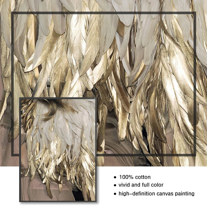 Black White Golden Feather Wall Art Canvas Prints Fashion Pictures For Living Room Bedroom Hotel Art Decor