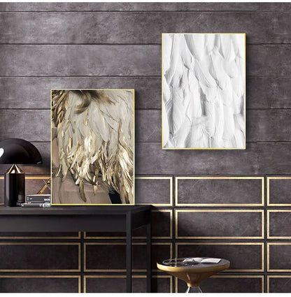 Black White Golden Feather Wall Art Canvas Prints Fashion Pictures For Living Room Bedroom Hotel Art Decor