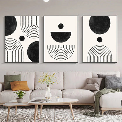 Black White Minimalist Geometric Line Art Wall Art Canvas Prints For Modern Apartment Living Room Home Office Decor