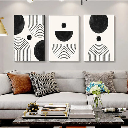 Black White Minimalist Geometric Line Art Wall Art Canvas Prints For Modern Apartment Living Room Home Office Decor