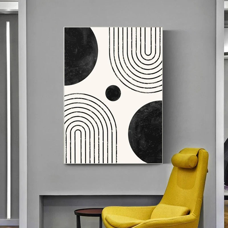 Black White Minimalist Geometric Line Art Wall Art Canvas Prints For Modern Apartment Living Room Home Office Decor