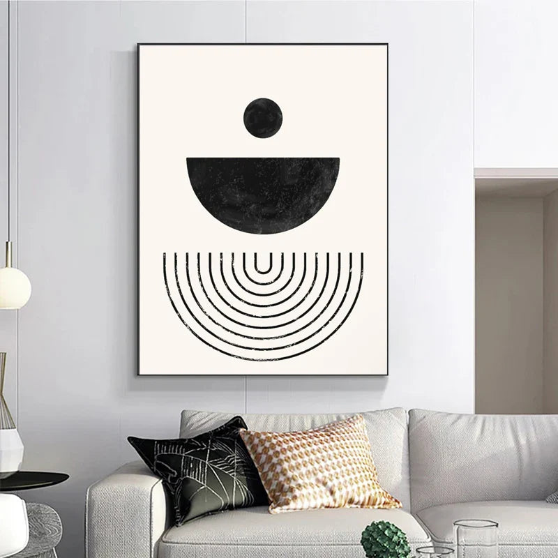 Black White Minimalist Geometric Line Art Wall Art Canvas Prints For Modern Apartment Living Room Home Office Decor
