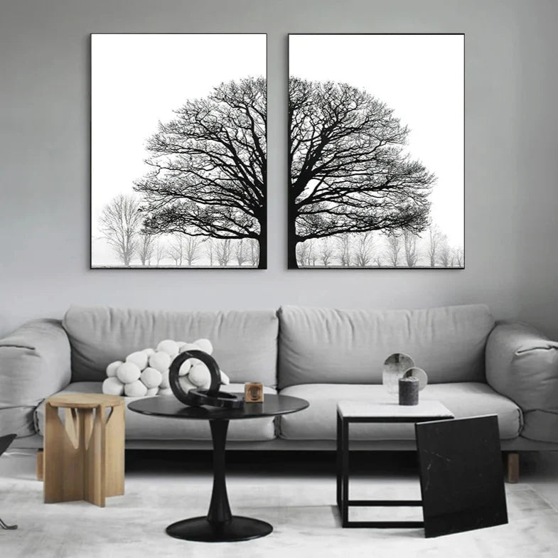 Black White Winter Trees Landscape Wall Art Canvas Prints For Living Room Bedroom Office Art Decor