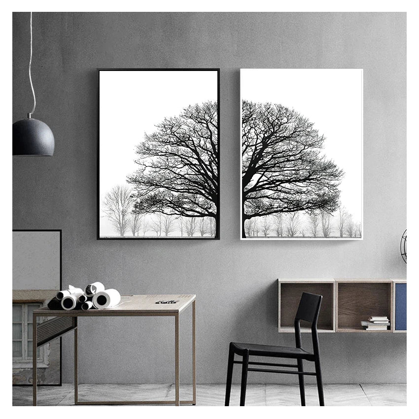 Black White Winter Trees Landscape Wall Art Canvas Prints For Living Room Bedroom Office Art Decor