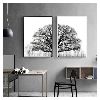 Black White Winter Trees Landscape Wall Art Canvas Prints For Living Room Bedroom Office Art Decor