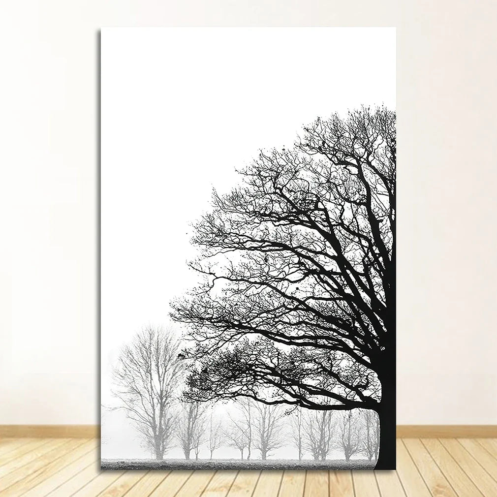 Black White Winter Trees Landscape Wall Art Canvas Prints For Living Room Bedroom Office Art Decor