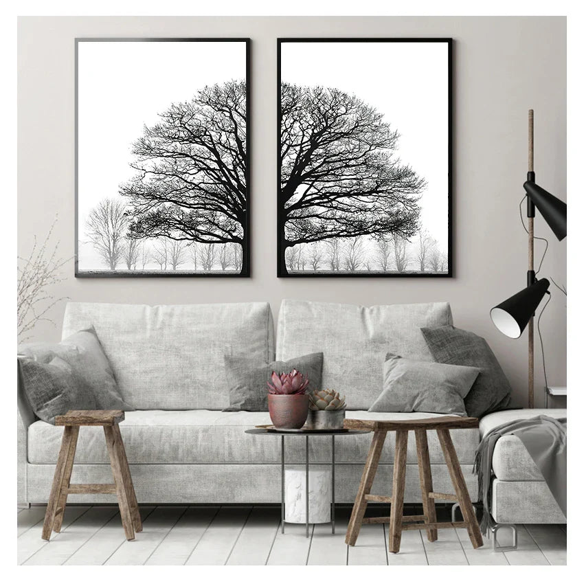 Black White Winter Trees Landscape Wall Art Canvas Prints For Living Room Bedroom Office Art Decor