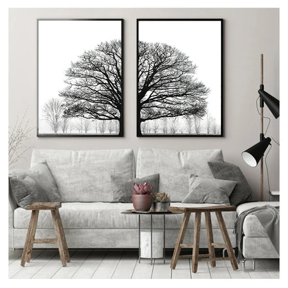 Black White Winter Trees Landscape Wall Art Canvas Prints For Living Room Bedroom Office Art Decor