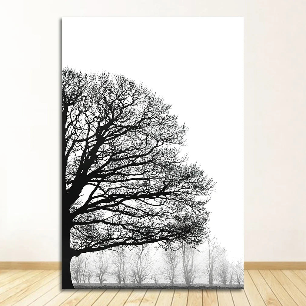 Black White Winter Trees Landscape Wall Art Canvas Prints For Living Room Bedroom Office Art Decor