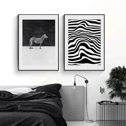 Abstract Black White Lines Zebra Wall Art Canvas Prints Minimalist Poster For Living Room Modern Home Office Decor