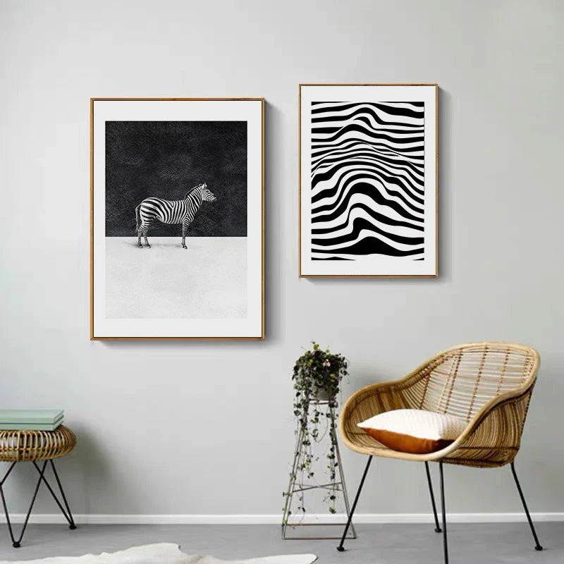 Abstract Black White Lines Zebra Wall Art Canvas Prints Minimalist Poster For Living Room Modern Home Office Decor