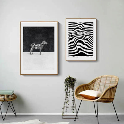 Abstract Black White Lines Zebra Wall Art Canvas Prints Minimalist Poster For Living Room Modern Home Office Decor