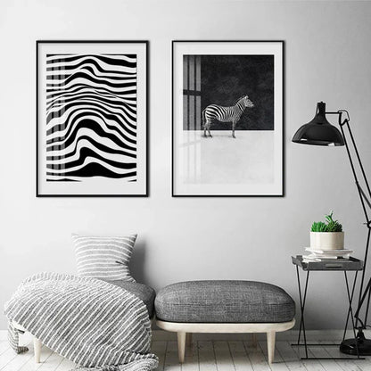 Abstract Black White Lines Zebra Wall Art Canvas Prints Minimalist Poster For Living Room Modern Home Office Decor