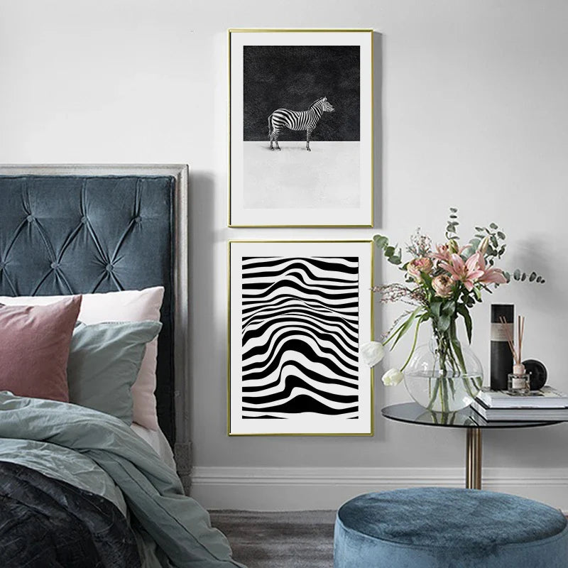 Abstract Black White Lines Zebra Wall Art Canvas Prints Minimalist Poster For Living Room Modern Home Office Decor