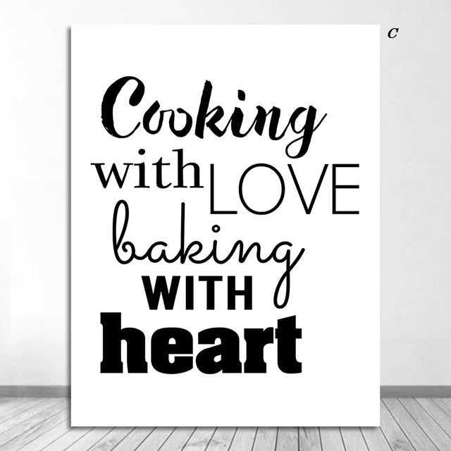 Black and White Cooking Quotes Canvas Prints Minimalist Wall Art Inspirational Kitchen Sayings Poster For Dining Room Coffee Shop Home Décor