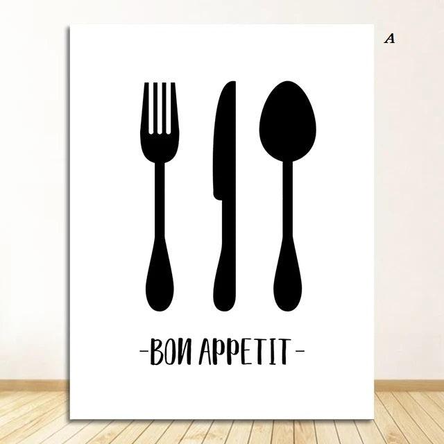 Black and White Cooking Quotes Canvas Prints Minimalist Wall Art Inspirational Kitchen Sayings Poster For Dining Room Coffee Shop Home Décor