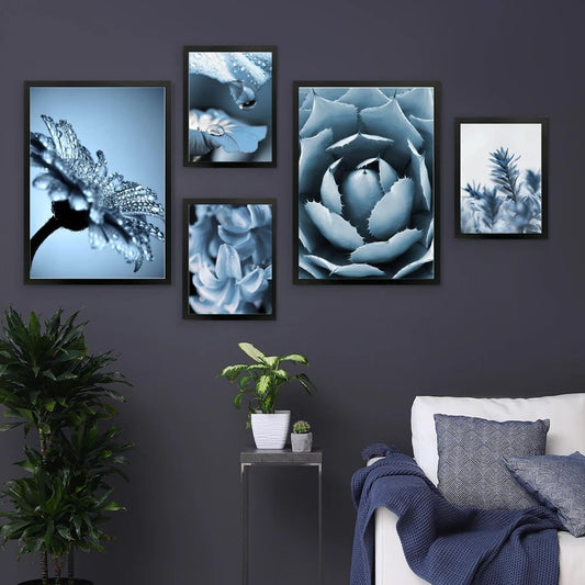 Blue Dandelion Dewdrop Lily Canvas Prints Botanical Floral Wall Art Gallery Wall Art Set Of 5 Posters For Modern Living Room