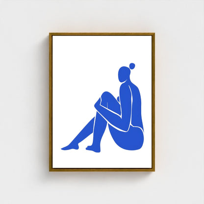 Blue Minimalist Female Figure Framed Wall Art Canvas Print – Modern Abstract Body Silhouette Artwork for Contemporary Home Decor