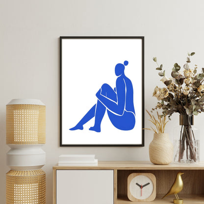 Blue Minimalist Female Figure Framed Wall Art Canvas Print – Modern Abstract Body Silhouette Artwork for Contemporary Home Decor