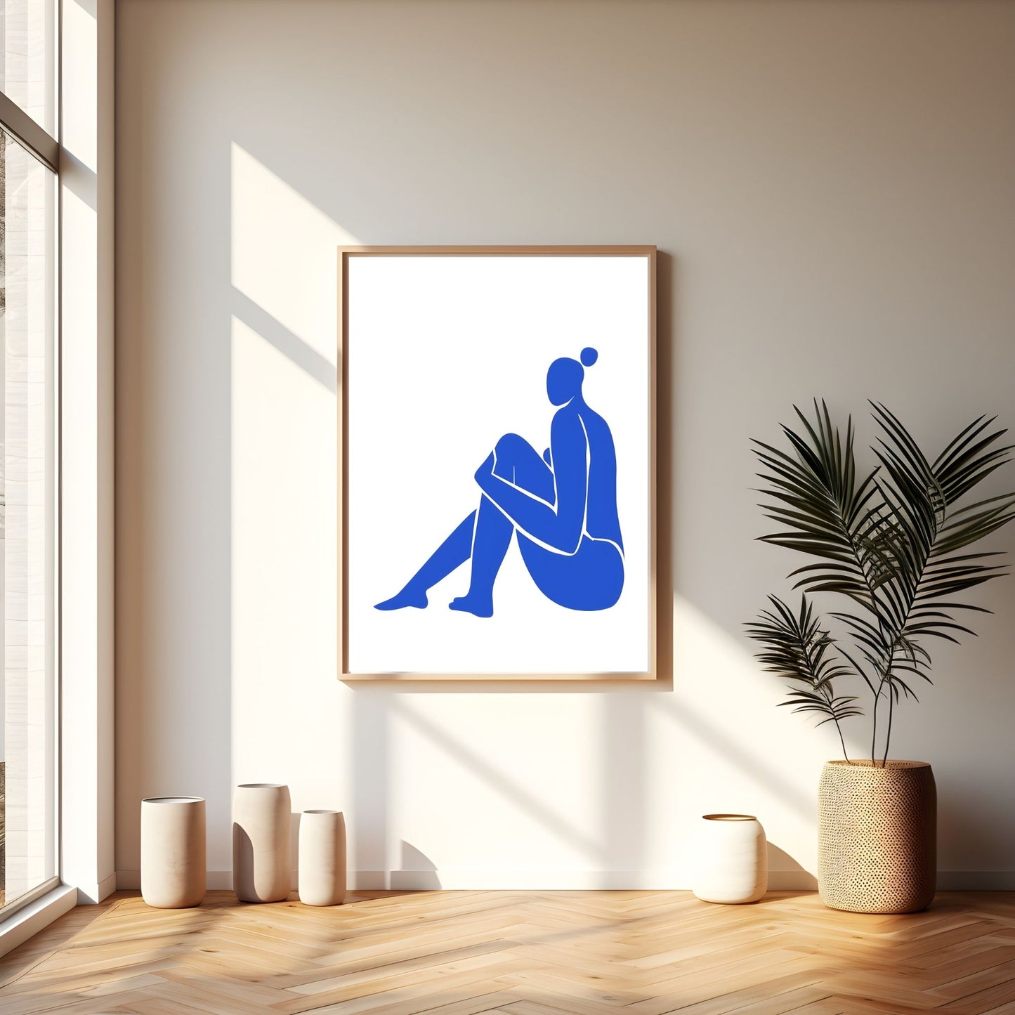 Blue Minimalist Female Figure Framed Wall Art Canvas Print – Modern Abstract Body Silhouette Artwork for Contemporary Home Decor