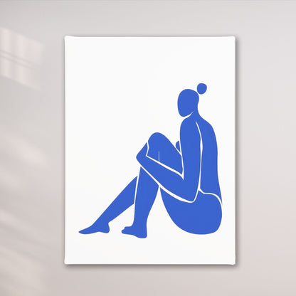 Blue Minimalist Female Figure Framed Wall Art Canvas Print – Modern Abstract Body Silhouette Artwork for Contemporary Home Decor
