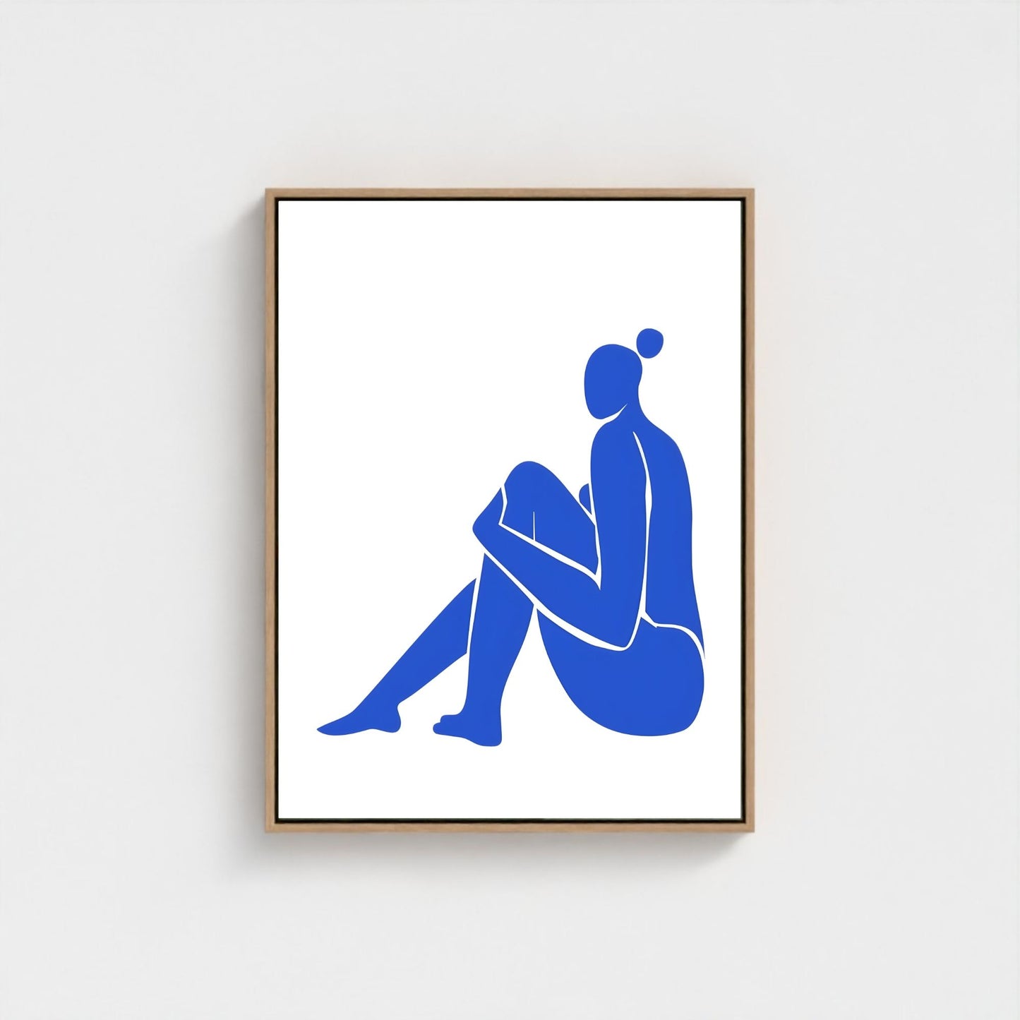 Blue Minimalist Female Figure Framed Wall Art Canvas Print – Modern Abstract Body Silhouette Artwork for Contemporary Home Decor