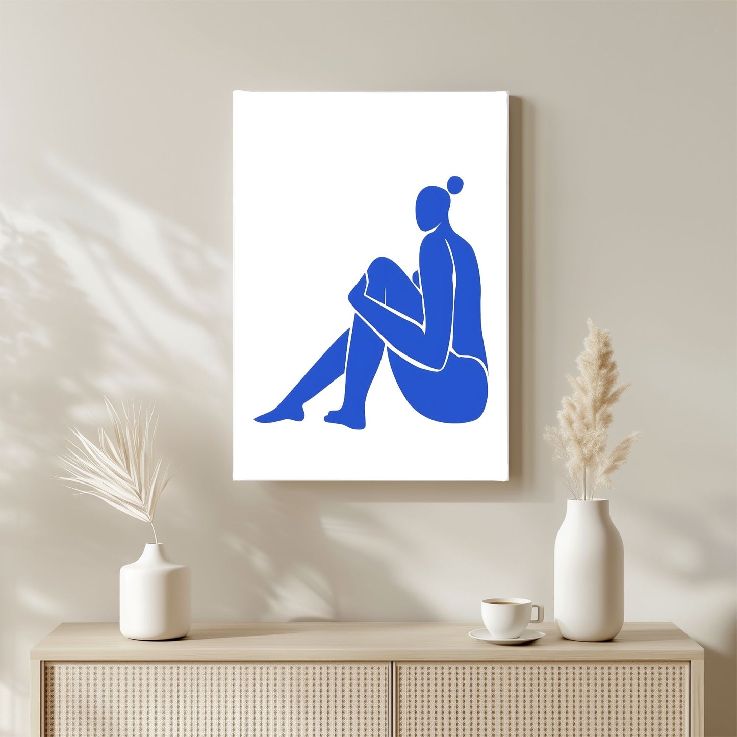 Blue Minimalist Female Figure Framed Wall Art Canvas Print – Modern Abstract Body Silhouette Artwork for Contemporary Home Decor