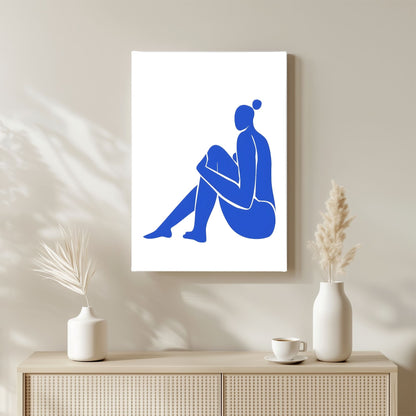 Blue Minimalist Female Figure Framed Wall Art Canvas Print – Modern Abstract Body Silhouette Artwork for Contemporary Home Decor