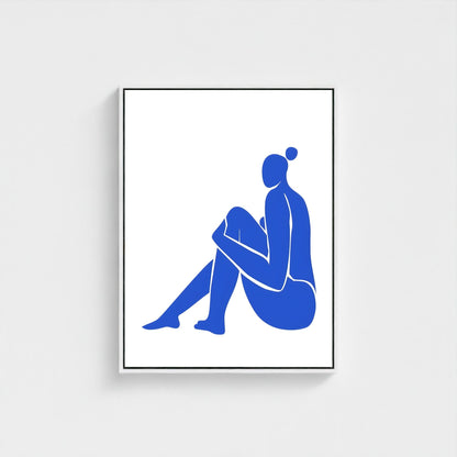 Blue Minimalist Female Figure Framed Wall Art Canvas Print – Modern Abstract Body Silhouette Artwork for Contemporary Home Decor