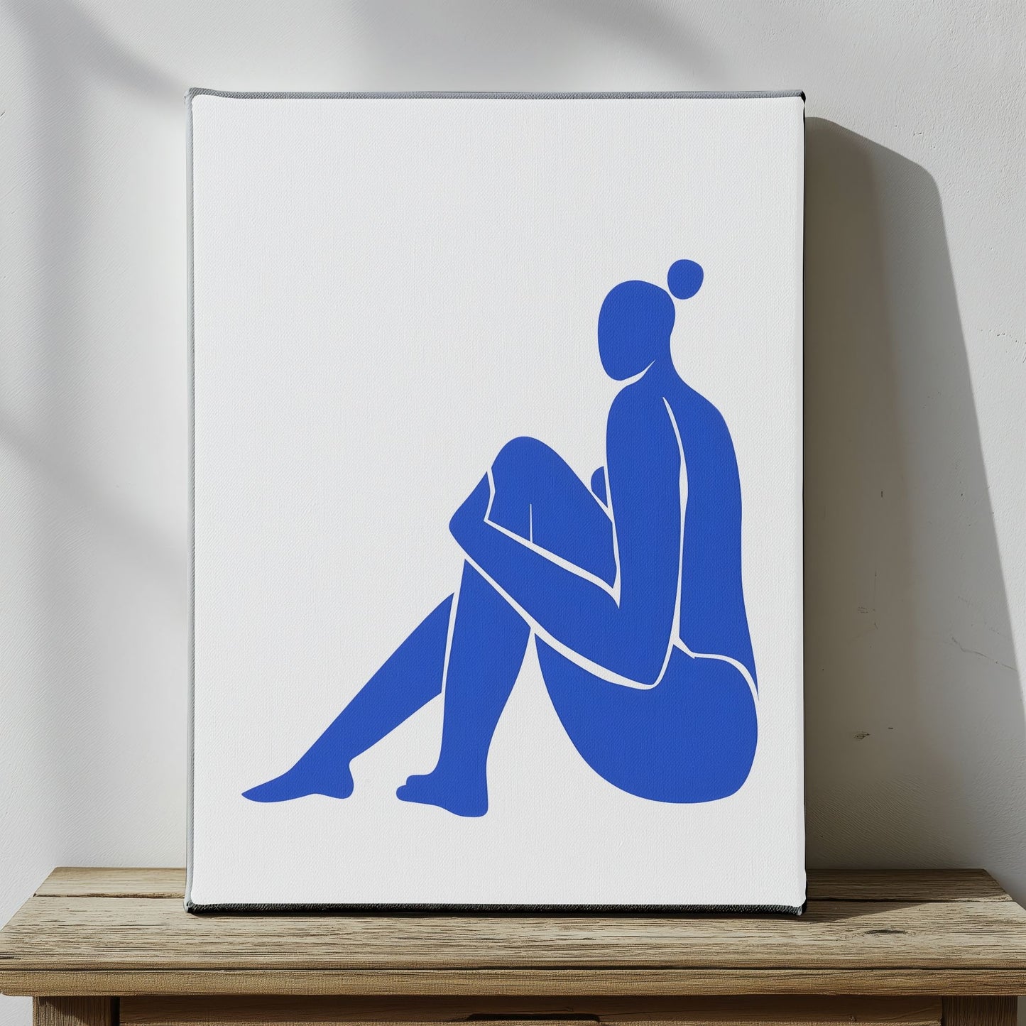 Blue Minimalist Female Figure Framed Wall Art Canvas Print – Modern Abstract Body Silhouette Artwork for Contemporary Home Decor