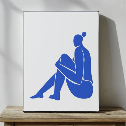 Blue Minimalist Female Figure Framed Wall Art Canvas Print – Modern Abstract Body Silhouette Artwork for Contemporary Home Decor