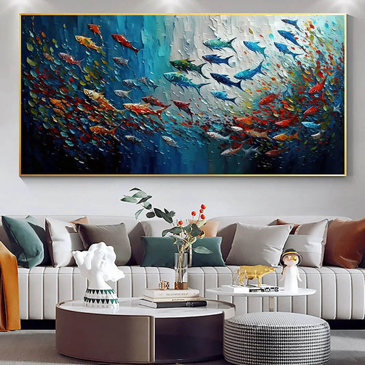 Blue Sea Fish Marine Wall Art Canvas Print Poster Big Artwork For Modern Living Room Wall Décor